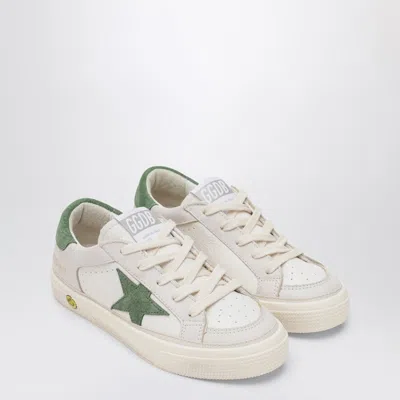 Golden Goose White/beige Leather And Green Suede Super-star Sneakers