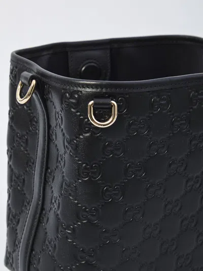 Gucci Gg Emblem Small Leather Bucket Bag In Black