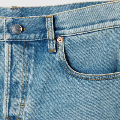 Gucci Faded Effect Cotton Denim Shorts In Blue