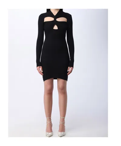 Philosophy Di Lorenzo Serafini Mini Black Ribbed Dress With Cut-out Details At The Front In Viscose Blend