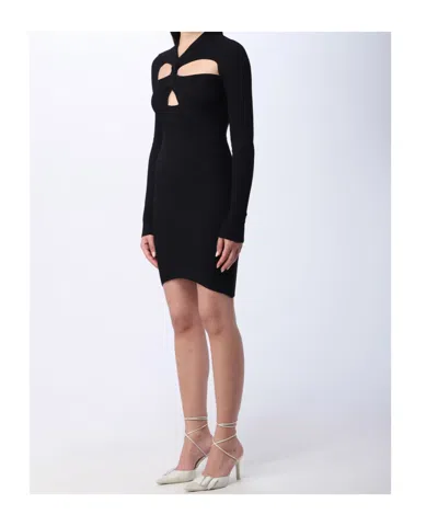 Philosophy Di Lorenzo Serafini Mini Black Ribbed Dress With Cut-out Details At The Front In Viscose Blend