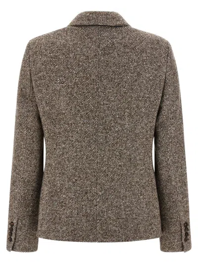 Brunello Cucinelli Virgin Wool And Silk Melange Diagonal Double-breasted Blazer In Brown