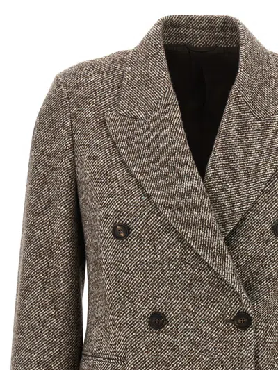 Brunello Cucinelli Virgin Wool And Silk Melange Diagonal Double-breasted Blazer In Brown