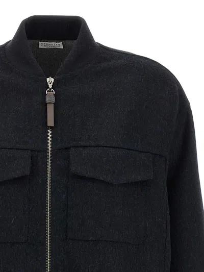 Brunello Cucinelli Oversized Virgin Wool Jacket With Ribbed Collar In Black