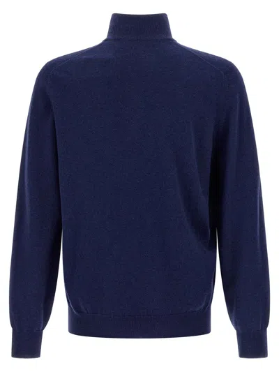Brunello Cucinelli Blue Cashmere Blend Lightweight Half-zip Sweater