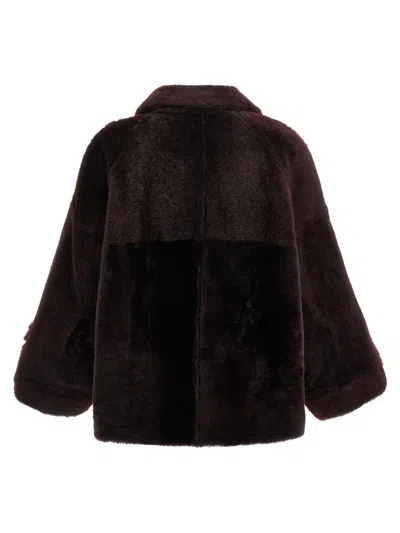 Brunello Cucinelli Reversible Shearling Outerwear With Shiny Cuff Details. In Brown