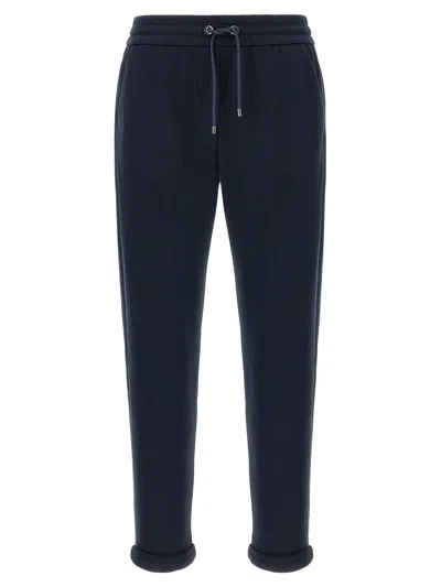 Brunello Cucinelli Joggers Featuring Elastic Waistband And Ribbed Cuffs In Blue