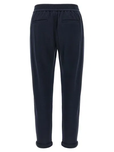 Brunello Cucinelli Joggers Featuring Elastic Waistband And Ribbed Cuffs In Blue