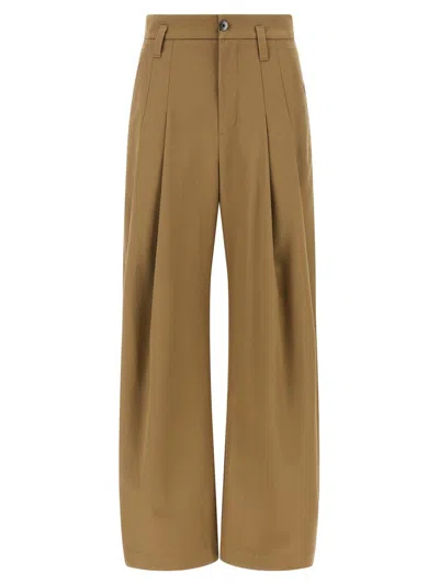 Brunello Cucinelli Trousers With Front Pleats And Wide Leg In Brown