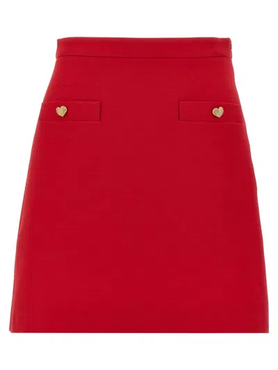 Valentino High Waist Skirt Heart-shaped Buttons In Red