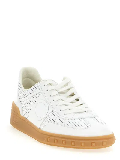 Valentino Garavani Nappa Leather Upvillage Round Toe Sneakers In White