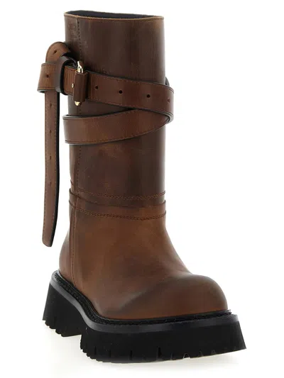 Moschino 'chunky Sole' Ankle Boots With Buckle And Strap In Brown