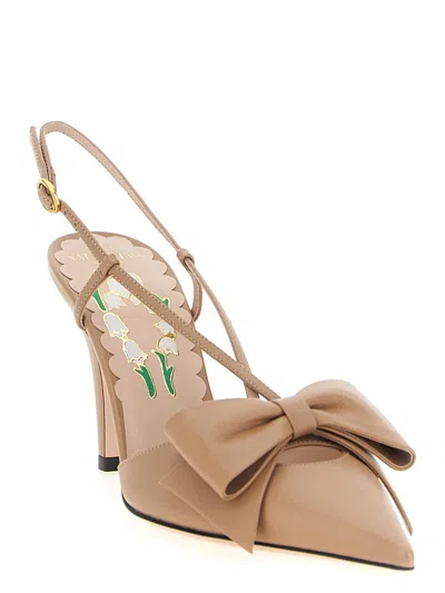 Valentino 'bowow' Slingback With Pointed Toe And Stiletto Heel In Neutral
