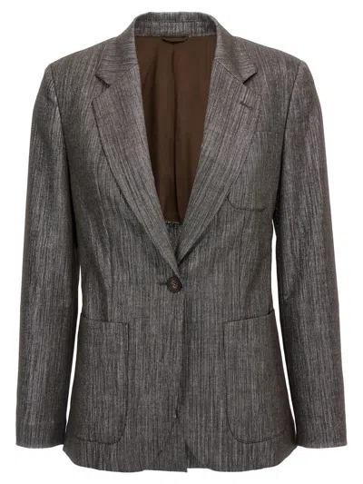 Brunello Cucinelli Women Lurex Fabric Blazer In Brown