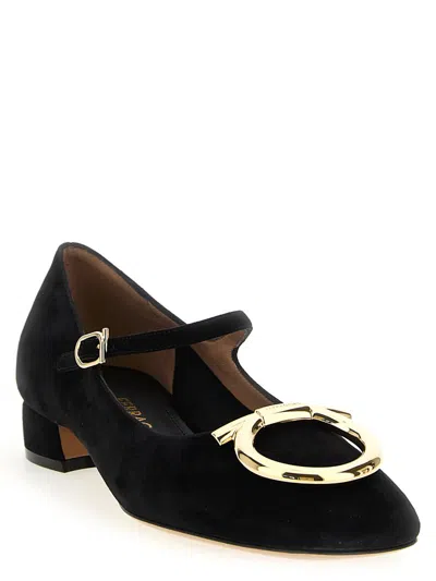 Ferragamo Leather Ballerinas With Square Toe And Adjustable Strap Closure