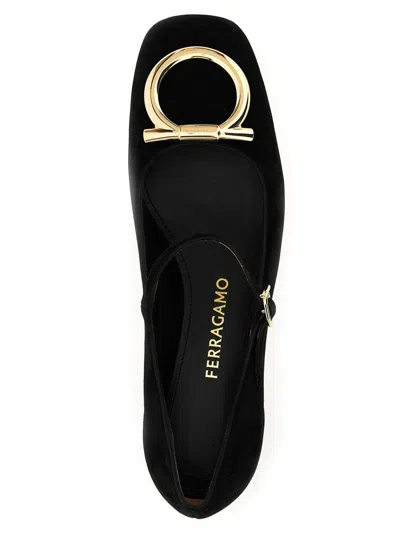 Ferragamo Leather Ballerinas With Square Toe And Adjustable Strap Closure