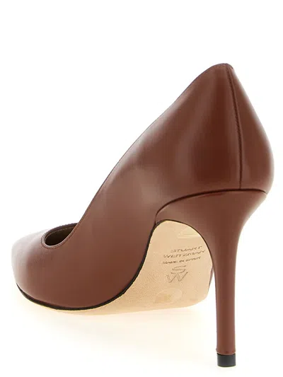 Stuart Weitzman Power Pointed Toe Stiletto Leather Pumps In Brown