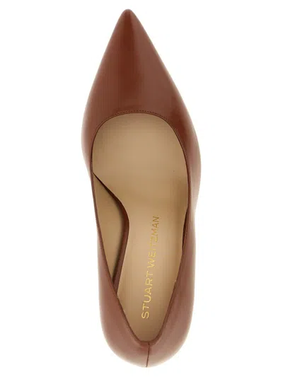 Stuart Weitzman Power Pointed Toe Stiletto Leather Pumps In Brown