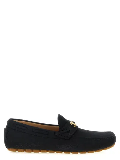Valentino Fastaway Driver Loafers With Rubber Sole And Textured Finish In Black
