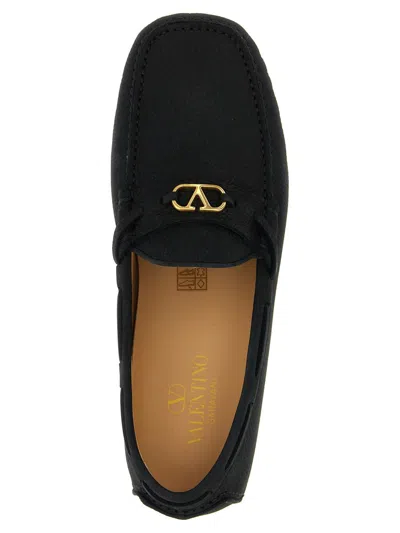 Valentino Fastaway Driver Loafers With Rubber Sole And Textured Finish In Black