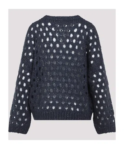 Brunello Cucinelli Metallic Crewneck Knitwear Sheer Texture In Blue