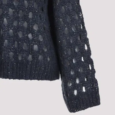 Brunello Cucinelli Metallic Crewneck Knitwear Sheer Texture In Blue