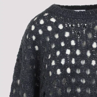 Brunello Cucinelli Metallic Crewneck Knitwear Sheer Texture In Blue