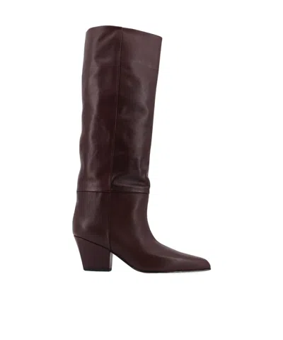 Paris Texas Leather Knee-high Block Heel Boot In Brown