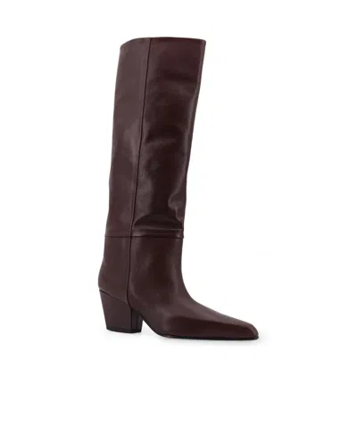 Paris Texas Leather Knee-high Block Heel Boot In Brown
