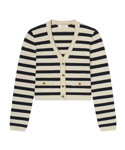 Frame Womens Harbor Stripe-print Knitted Cotton-blend Cardigan Navy Multi In Black