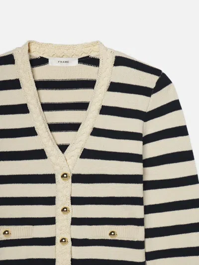 Frame Womens Harbor Stripe-print Knitted Cotton-blend Cardigan Navy Multi In Black