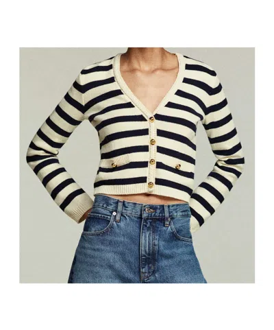 Frame Womens Harbor Stripe-print Knitted Cotton-blend Cardigan Navy Multi In Black