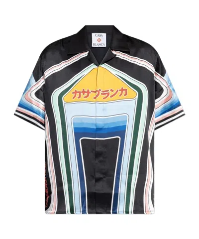 Casablanca Mountain Graphic Silk Shirt With Elastic Waistband In Multi