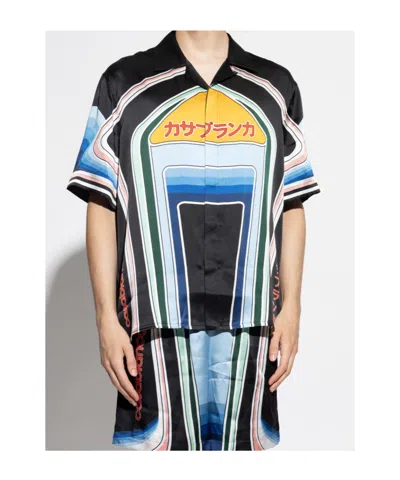 Casablanca Mountain Graphic Silk Shirt With Elastic Waistband In Multi