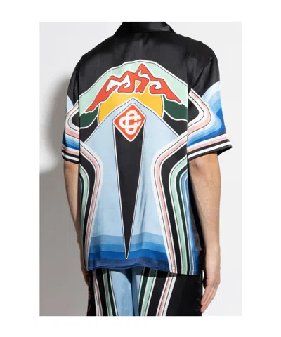 Casablanca Mountain Graphic Silk Shirt With Elastic Waistband In Multi