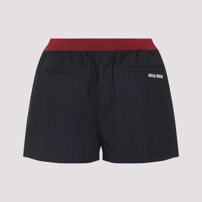 Miu Miu Virgin Wool Pinstriped Shorts In Black