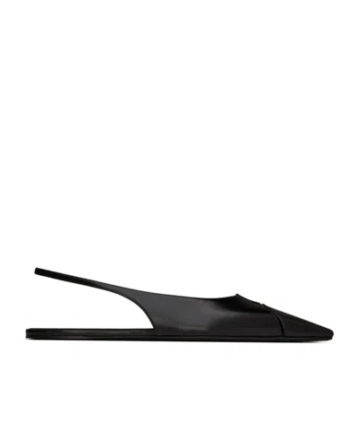 Saint Laurent Babylone Leather Ysl Slingback Ballerina Flats In Black