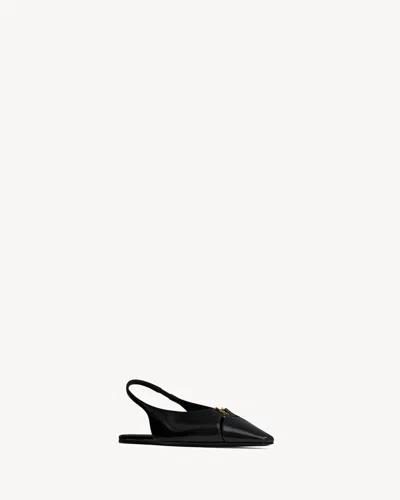 Saint Laurent Babylone Leather Ysl Slingback Ballerina Flats In Black