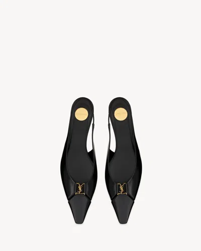 Saint Laurent Babylone Leather Ysl Slingback Ballerina Flats In Black