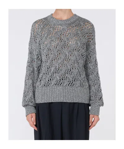 Max Mara Diamond-patterned Cordonnet Sweater In Gray