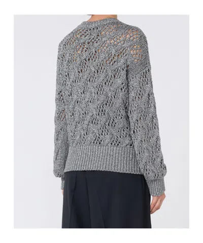 Max Mara Diamond-patterned Cordonnet Sweater In Gray