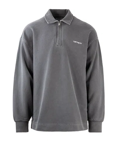 Carhartt Wip Piquescript Half-zip Sweatshirt In Gray