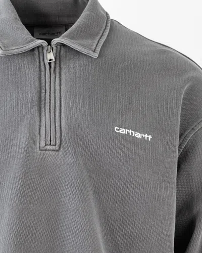 Carhartt Wip Piquescript Half-zip Sweatshirt In Gray