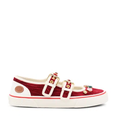 Valentino Burgundy And White Leather Sneakers In Red