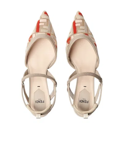 Fendi Colibri Lite Slingback In Beige Ff Mesh Women In White