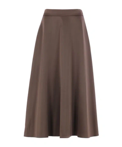 Brunello Cucinelli Elasticated-waistband Flared Skirt In Brown