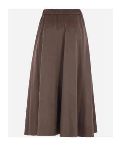 Brunello Cucinelli Elasticated-waistband Flared Skirt In Brown