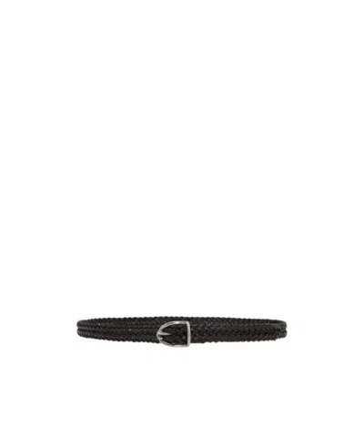 Tom Ford Angled Buckle Woven Leather Belt In Black