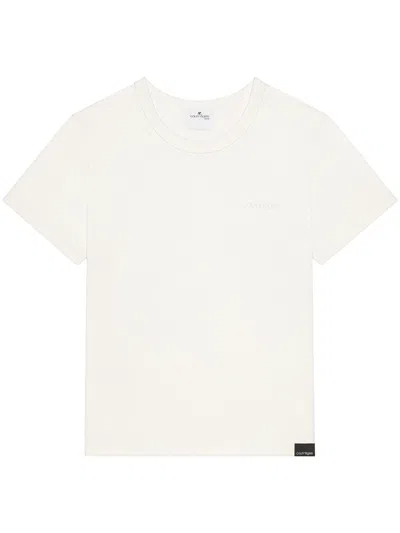 Courrèges Embroidered White T-shirt With Classic Crew Neckline