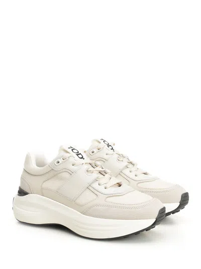 Tod's Low Top Leather Sneakers With Contrast Sole In White